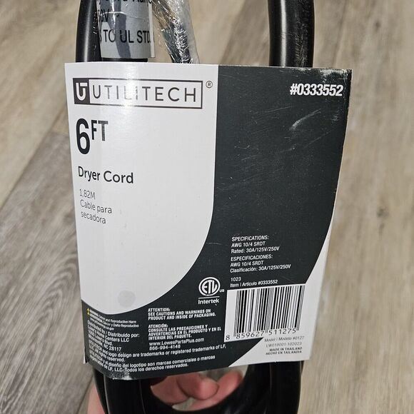 Utilitech 6ft 4 Prong Black Dryer Appliance Power Cord 10 Gauge 30 Amp New - Picture 3 of 7